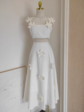 Niulatu A line Straps White Satin Dinner Party Dresses Birthday Outfits SD384