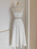 Niulatu A line Straps White Satin Dinner Party Dresses Birthday Outfits SD384