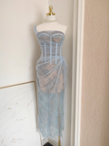Niulatu Sheath One Shoulder Light Sky Blue Tulle Lace Dinner Party Dresses Birthday Outfits SD386