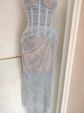 Niulatu Sheath One Shoulder Light Sky Blue Tulle Lace Dinner Party Dresses Birthday Outfits SD386