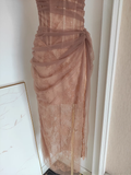 Niulatu Sheath One Shoulder Brown Tulle Lace Dinner Party Dresses Birthday Outfits SD387