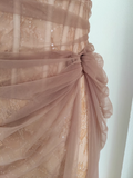 Niulatu Sheath One Shoulder Brown Tulle Lace Dinner Party Dresses Birthday Outfits SD387