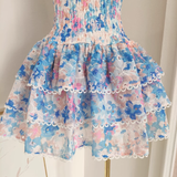 Niulatu A line Strapless Sleeveless Blue Floral Cocktail Dress Short Birthday Outfits SD389