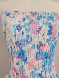 Niulatu A line Strapless Sleeveless Blue Floral Cocktail Dress Short Birthday Outfits SD389