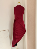 Niulatu Sheath Scoop Neckline Burgundy Satin Dinner Party Dresses Birthday Outfits SD391