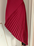 Niulatu Sheath Scoop Neckline Burgundy Satin Dinner Party Dresses Birthday Outfits SD391