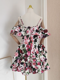 Niulatu A line Spaghetti Straps Sleeveless Floral Cocktail Dress Short Birthday Outfits SD395
