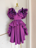 Niulatu A line Short Sleeves Grape Cocktail Dress Short Birthday Outfits SD397