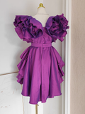 Niulatu A line Short Sleeves Grape Cocktail Dress Short Birthday Outfits SD397