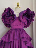 Niulatu A line Short Sleeves Grape Cocktail Dress Short Birthday Outfits SD397