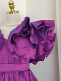 Niulatu A line Short Sleeves Grape Cocktail Dress Short Birthday Outfits SD397