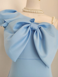 Niulatu Sheath One Shoulder One Shoulder Blue Cocktail Dress Short Birthday Outfits SD398