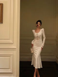 Niulatu Sheath U Neckline White Long Sleeves Prom Dresses Birthday Dress SD409
