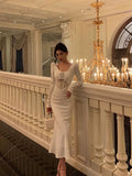 Niulatu Sheath U Neckline White Long Sleeves Prom Dresses Birthday Dress SD409