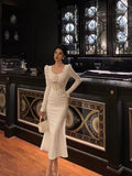 Niulatu Sheath U Neckline White Long Sleeves Prom Dresses Birthday Dress SD409