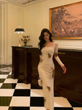 Niulatu Sheath Square Neckline Long Sleeves Slit Floral Prom Dresses Birthday Dress SD411