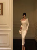 Niulatu Sheath Straps Long Sleeves White Ankle Length Prom Dresses Birthday Dress SD412
