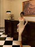 Niulatu Sheath Straps Long Sleeves White Ankle Length Prom Dresses Birthday Dress SD412