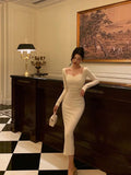 Niulatu Sheath Straps Long Sleeves White Ankle Length Prom Dresses Birthday Dress SD412
