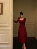 Niulatu A line Square Neckline Long Sleeves Red Prom Dresses Birthday Dress SD413