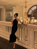 Niulatu Sheath High Neckline Black Beads Ankle Length Prom Dresses Birthday Dress SD414