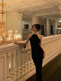 Niulatu Sheath High Neckline Black Beads Ankle Length Prom Dresses Birthday Dress SD414