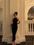 Niulatu Sheath High Neckline Black Beads Ankle Length Prom Dresses Birthday Dress SD414