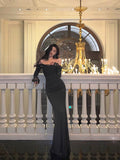 Niulatu Sheath Off The Shoulder Black Long Sleeves Prom Dresses Evening Dress SD416