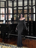 Niulatu Sheath Off The Shoulder Black Long Sleeves Prom Dresses Evening Dress SD416