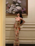Niulatu Sheath Spaghetti Straps Floral Ankle Length Prom Dresses Birthday Dress SD422