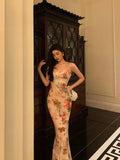Niulatu Sheath Spaghetti Straps Floral Ankle Length Prom Dresses Birthday Dress SD422