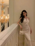 Niulatu Sheath Scoop Neckline White Ankle Length Prom Dresses Birthday Dress SD423
