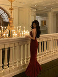 Niulatu Sheath Spaghetti Straps Red Long Prom Dresses Birthday Dress SD424