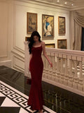Niulatu Sheath Spaghetti Straps Red Long Prom Dresses Birthday Dress SD424
