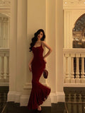 Niulatu Sheath Spaghetti Straps Red Long Prom Dresses Birthday Dress SD424