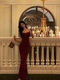 Niulatu Sheath Spaghetti Straps Red Long Prom Dresses Birthday Dress SD424