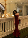 Niulatu Sheath Spaghetti Straps Red Long Prom Dresses Birthday Dress SD424