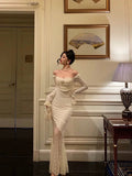 Niulatu Sheath Off The Shoulder Long Sleeves Lace Prom Dresses Evening Dress SD426