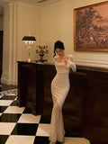 Niulatu Sheath Off The Shoulder Long Sleeves Lace Prom Dresses Evening Dress SD426