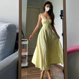 Niulatu A line Straps Ruffled Yellow Ankle Length Women's Vacation Dresses SD428