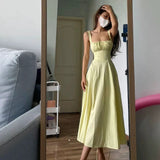 Niulatu A line Straps Ruffled Yellow Ankle Length Women's Vacation Dresses SD428