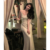 Niulatu Sheath Spaghetti Straps Floor Length Prom Dresses Birthday Dress SD430