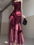 Niulatu Sheath Spaghetti Straps Burgundy Long Party Dresses Birthday Outfits SD434