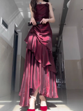 Niulatu Sheath Spaghetti Straps Burgundy Long Party Dresses Birthday Outfits SD434