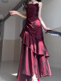 Niulatu Sheath Spaghetti Straps Burgundy Long Party Dresses Birthday Outfits SD434