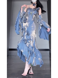 Niulatu Sheath Spaghetti Straps Blue Long Party Dresses Birthday Outfits SD435