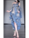 Niulatu Sheath Spaghetti Straps Blue Long Party Dresses Birthday Outfits SD435