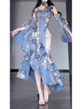 Niulatu Sheath Spaghetti Straps Blue Long Party Dresses Birthday Outfits SD435