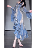 Niulatu Sheath Spaghetti Straps Blue Long Party Dresses Birthday Outfits SD435