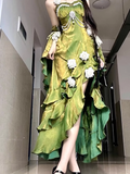 Niulatu Sheath Irregular Ruffled Spaghetti Straps Women's Green Birthday Party Dresses SD437